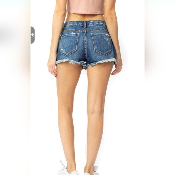 KanCan Blue High-Waisted Distressed Jean Shorts - Picture 2 of 10